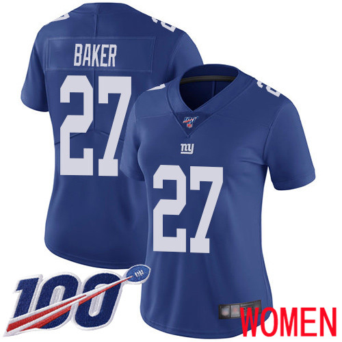 Women New York Giants #27 Deandre Baker Royal Blue Team Color Vapor Untouchable Limited Player 100th Season Football NFL Jersey->women nfl jersey->Women Jersey